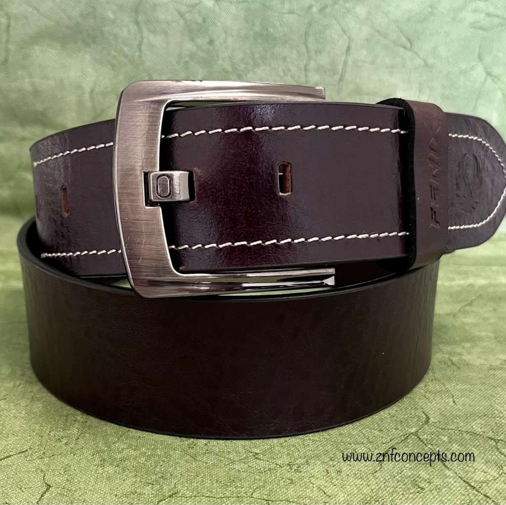 Dark Brown Leather Belt with Silver Buckle